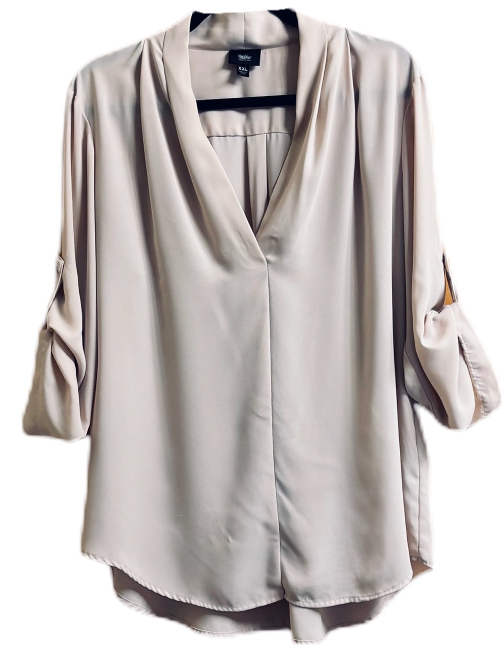 Mossimo Supply Co. Draped V-Neck Roll-Tab Sleeve Blouse in Cream size XXL